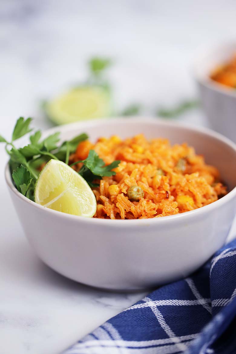 Mexican Red Rice Recipe and Garnish with Coriander