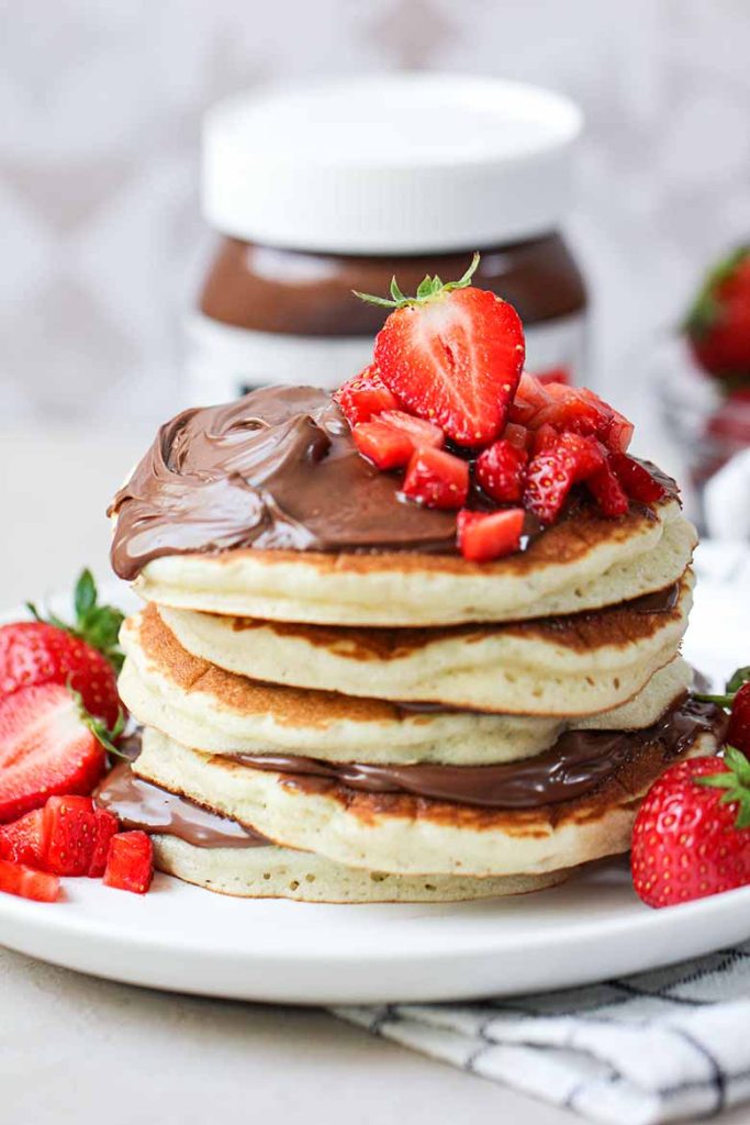 Fluffy Strawberry Nutella Pancakes Recipe 