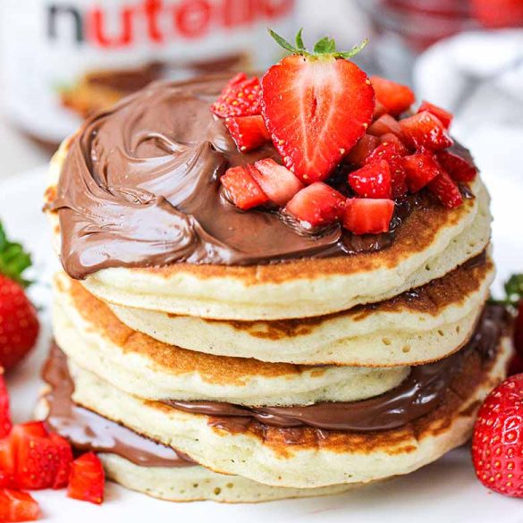 Fluffy Strawberry Nutella Pancakes